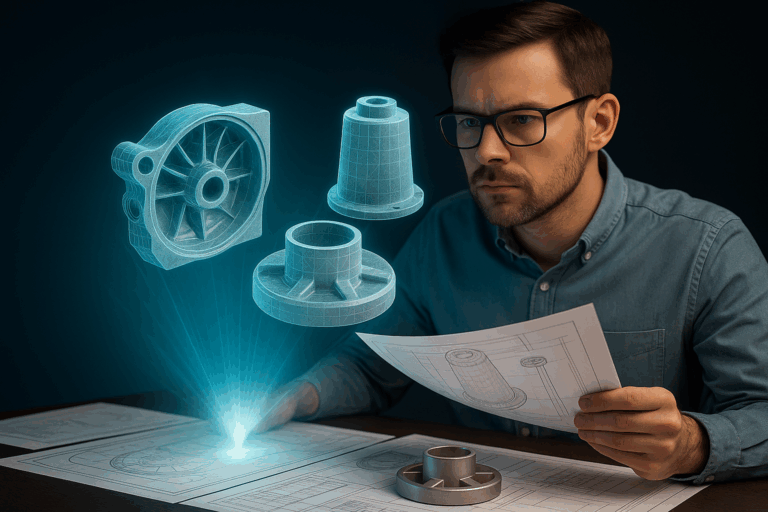Homem analisando peças em projeto de fundição de alumínio Fundjet